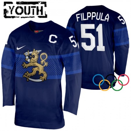 Finland Valtteri Filppula 51 2022 Winter Olympics Navy Authentic Shirt - Kinderen